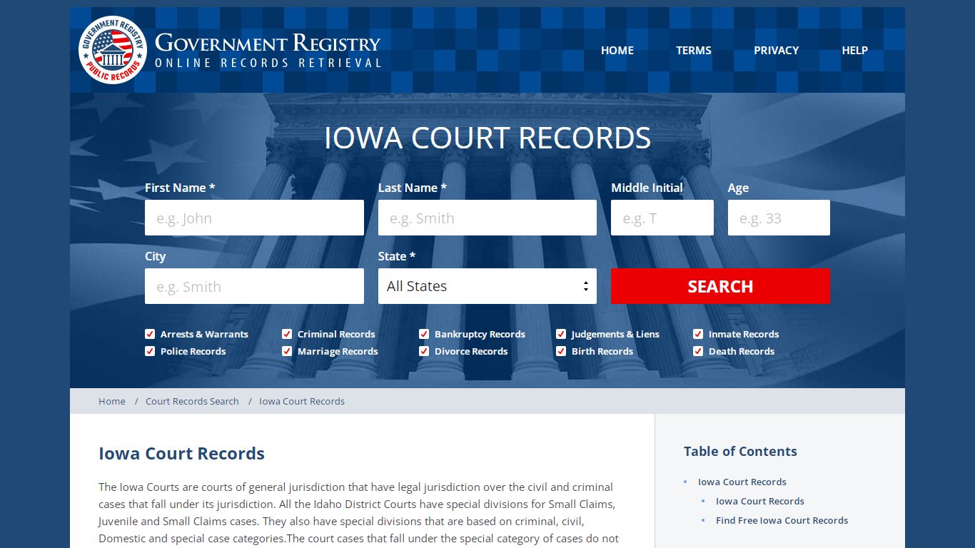 Online Iowa Court Records - GovernmentRegistry.Org